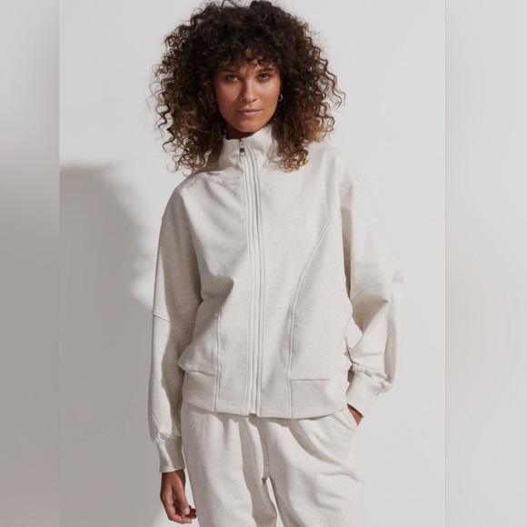 Varley Cortland Zip Jacket High Neck Ivory Marl Cream Size Med Athleisure travel - Picture 2 of 10